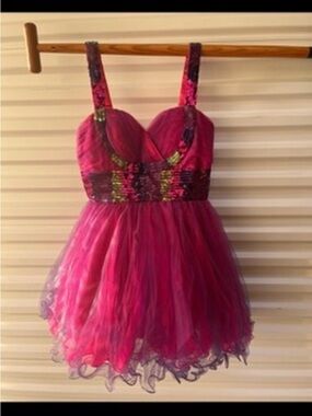 Girls' Hot Pink Tulle Party Dress with Sequin Bodice